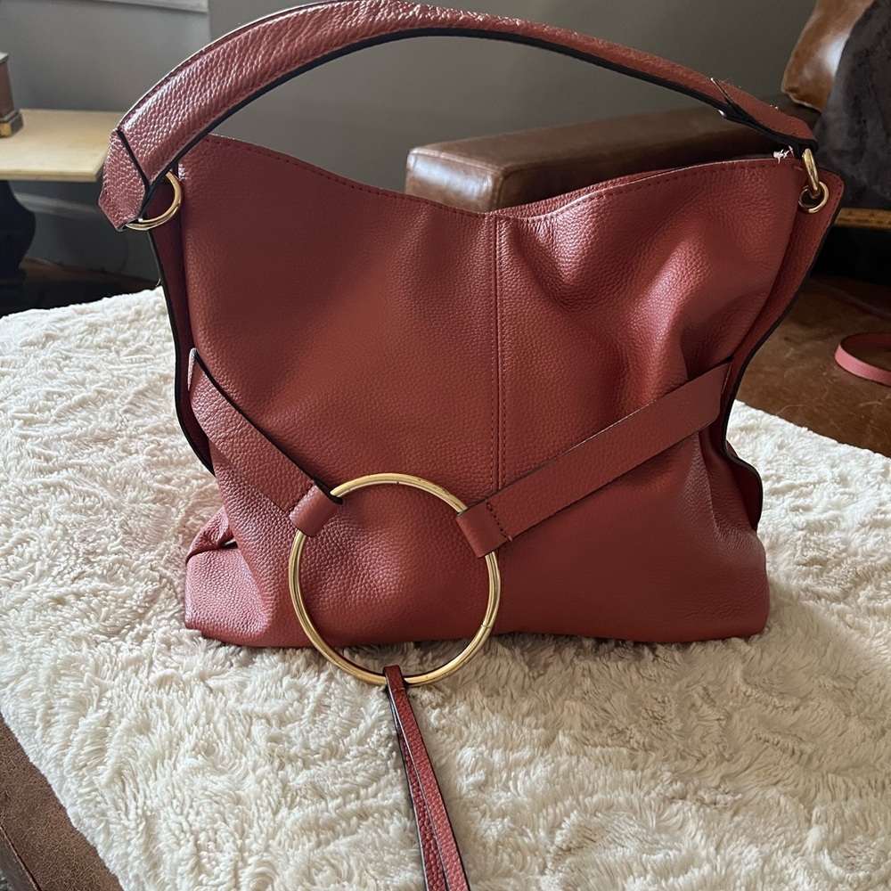 Melrose and Market Leather Hobo Bag in Salmon with Gold Ring Detail